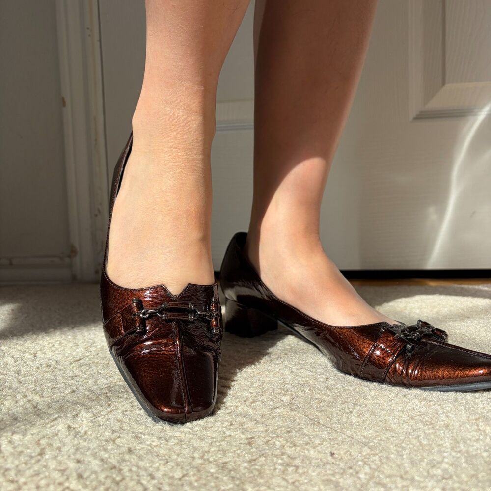 vintage italian mary jane coquette brown leather block kitten heel